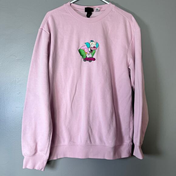 ✨H&M x The Simpsons Krusty Pink Sweatshirt Medium Graphic Pullover Crewneck - Picture 1 of 11